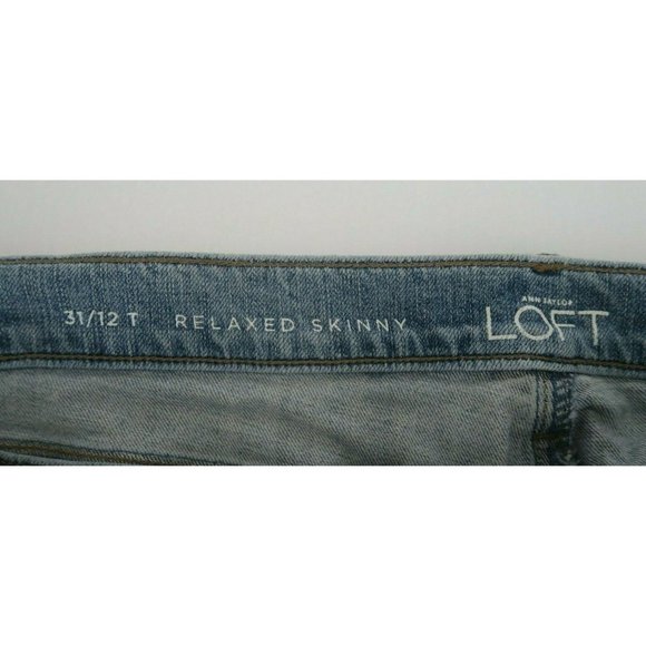 LOFT Ann Taylor: 'Relaxed Skinny' Jeans Size 12T with Rhinestones/Distressed - Picture 4 of 12